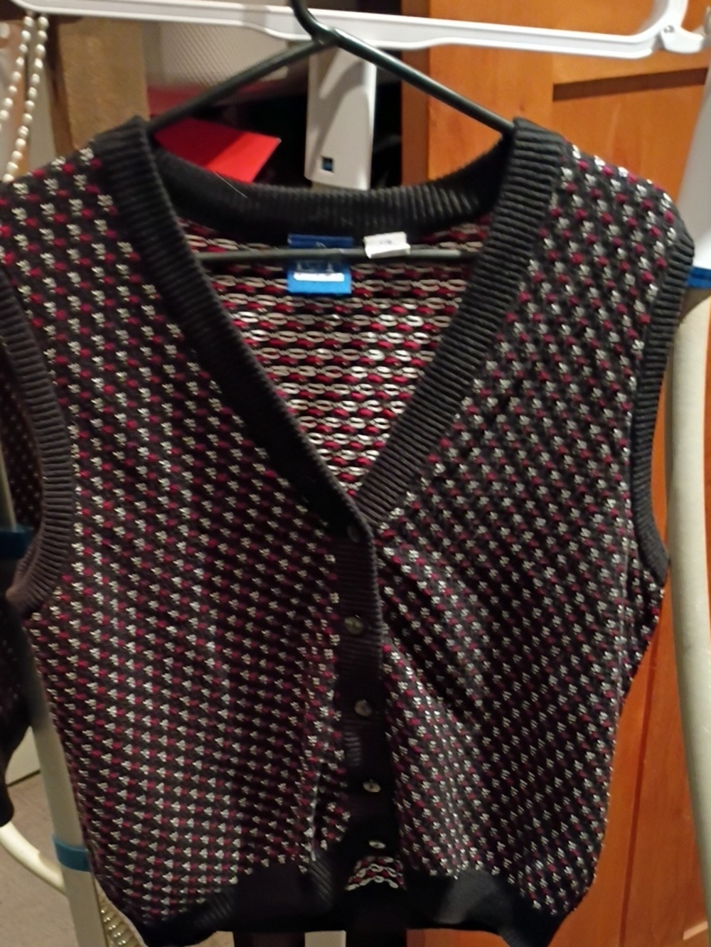 EP Pro Black Knit Vest with Pink and White Dot Pattern